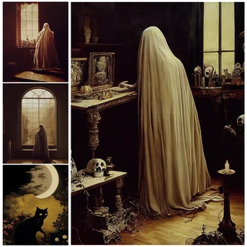 짜증 빅토리아 고딕 양식의 유령과 마녀 빈티지 벽 예술 캔버스에 그림을 소 백신 Art 포스터 인쇄 홈