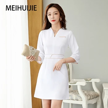 아름다움을 유니폼에는 스파 호텔 프런트 데스크 살롱 웨딩드레스 여성 마사지 의상 에스테복 여름 흰색 미용 의류