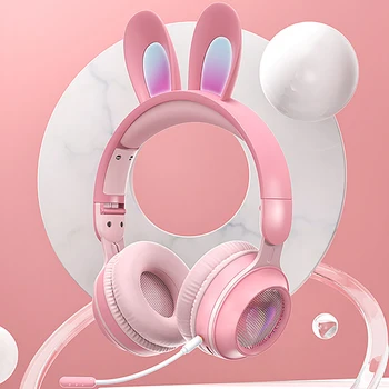 New 무선 이어폰 RGB 토끼 귀 헤드셋이 Mic 를 가진 귀여운 소녀의 음악 Bluetooth 헤드폰에 대한 아이들의 게이머 헤드셋
