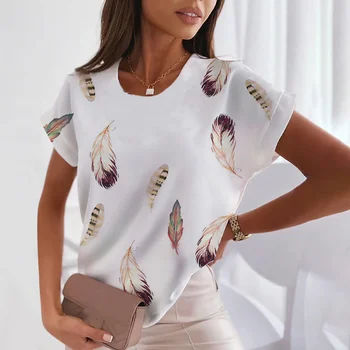 3D 여성 T 셔츠 O 목 여름에 짧은 소매 탑 티 깃털 그래픽 여성 옷 대형 여성 패션 스트리트웨어 Y2k
