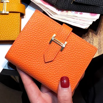 진짜 여자의 가죽 지갑 Rfid 작은 매우 얇은 동전 지갑 디자인 지갑에 대한 여자(로고)