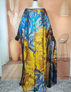 새로운 스타일의 패션 1 실크 설정 여자 카프 탄 맥시 드레스 두바이의 스카프 Dashiki 인쇄된 이슬람 긴 느슨한 가운 Abaya