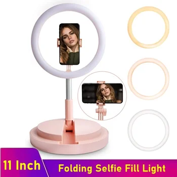 28cm/11 인치 둥근 전화 Selfie 채우는 반지 빛 Dimmable LED Light3300-6000K 카메라 접히는 대한 메이크업 비디오 라이브 스튜디오