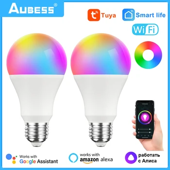 Aubess Tuya WiFi E27/B22 스마트 전구 Dimmable RGBCW100-240V 를 가진 LED 가벼운 스마트 생활 응용 프로그램 컨트롤 지원 Alexa Google 집 앨리스