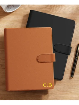 PU Saffiano Leather 휴대용 노트북 느슨한 분리가능한 버클 링 두꺼운 A5 비즈니스 노트북 Office A5 통합 선물 세트