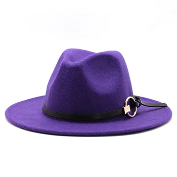 Lavender purple fedora hat 남자의 모자는 여성 펠트 재즈 최고 벨트 액세서리 파나마 얕은 중절모 모자 шляпаженская