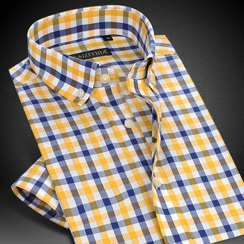여름에 짧은 소매 격자 무늬의 셔츠 면 버튼을 아래로 남자들의 드레스의 셔츠 디자인 똑똑한 우연한 체크 무늬 셔츠