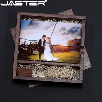 JASTER 창의적인 사진 결혼 선물 펜 드라이브 128GB 크리스탈 나무로 되는 상자의 USB 플래시 드라이브 64 로즈 골드 메모리 스틱 32GB