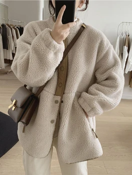 겨울에 옷이 여성용 재킷 여성 Lambwool 코트 패션에서 새로운 느슨한 크 두꺼운 파카 긴 소매 탑 코트