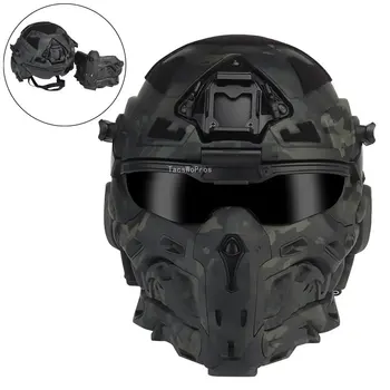 전술 헬멧 헤드셋과 마이크로 팬 반대로 안개는 마스크 군사 촬영 장난감,전체 커버 헬멧 사냥 페인트볼 장비