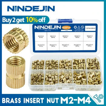 NINDEJIN450/500pcs 황동 삽입 너트 키트는 여성 스레드에 삽입 설정 널드 견과류 구 Kit