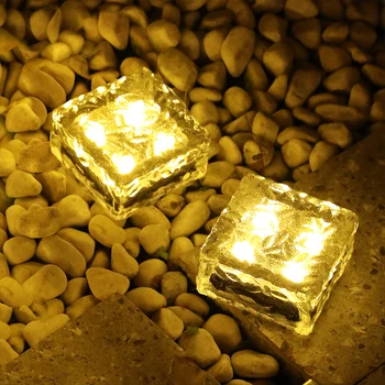 4pcs 태양 지도된 아이스 큐브 벽돌 빛 옥외 방수 계단 단계가 포장 재료 램프 야드를 위한 안뜰 조경 잔디 정원 장식