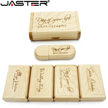 JASTER 목재 Pendrive USB2.0 4GB8GB16GB32GB,64GB12GB 플래시 드라이브 기억 지팡이 결혼 선물 1PCS 무료 로고