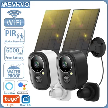 EVKVO5MP WIFI 태양 야외 카메라 PIR 모션 감지는 배터리 안전 CCTV Wide135°각도로 감시 카메라 Tuya