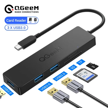 QGeeM USB C HUB USB3.0 어댑터 USB HUB USB 유형 C Splitter 카드 리더를 위한 맥북 프로 공 M1M2Xiaomi 노트북 SD,Micro SD 트