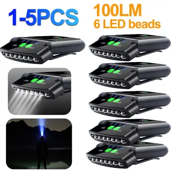 1-5 개의 LED 센서 헤드라이트 USB 재충전용 램프 캡 100LM 방수 손전등 클립에서 밤 빛 낚시 헤드램프