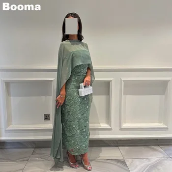 Booma 사우디아라비아 공식적인 드레스티 스트랩 케이프는 꽃 장식 우아한 여성의 이브닝 드레스 발목 길이 Abendkleider