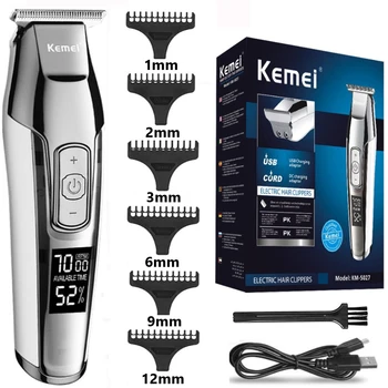 Kemei 직업적인 머리를 깎기 수염 트리머에 대한 남성 속도 조절 가능한 LED 디지털 방식으로 머리를 깎기 조각리퍼스 전기 면도기