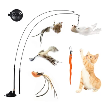 시뮬레이션은 새 상호 작용하는 고양이 지팡이는 장난감으로 흡입 컵을 재미있는 깃털 새 새끼 고양이를 위해 재생 추적 운동을 고양이 장난감 공급