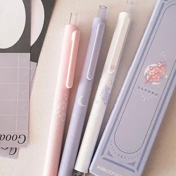 3 개의 벚꽃 Press 젤 펜 0.5mm 까만 핑크 잉크는 학생들의 시험 작성 서 탄소 펜 학교 공급