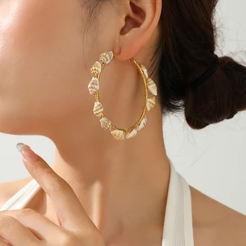 보헤미안 Hoop 원 귀걸이 여성을 위한 패션 매뉴얼 바다 Conch Shell 귀걸이자 진주 목걸이 2023 보석매