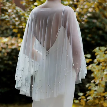 45-60cm 진주 결혼식 Bolero 튤 구슬로 만드는 신부 재킷 신부 케이프타 여성이 공식적인 어깨를 으쓱자 부속품