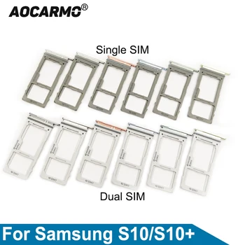 Aocarmo 삼성 갤럭시 S10/S10+S10Plus 단일/듀얼 금속 플라스틱 Nano Sim 카드 트레이 MicroSD Slot 홀더 SM-G9730G9750