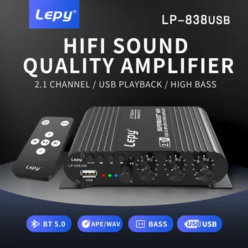 LEPY LP-838USB 블루투스 5.0 증폭기 2.1 3 채널 슈퍼 베이스 지원 USB 무손실 음악을 재생을 가진 원격 제어 디지털 앰프