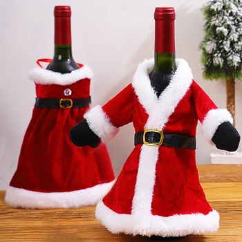 2/1 개 크리스마스 와인 병에 덮개를 설정 옷 와인 병을 장식품가방 크리스마스 선물을 위한 새해 저녁 식사를 테이블 장식