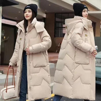 겨울 여자 재킷 긴 다운 2023 새로운 여성운 면 후드 두꺼운 외투 재킷 방풍 우연 학생은 코트