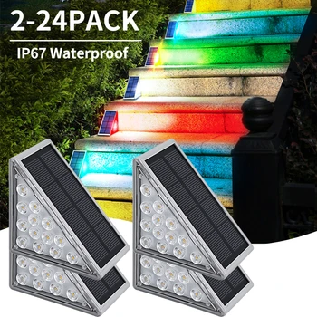 2-14 팩 태양열 단계 램프 옥외 태양 빛 IP67 방수 울타리 계단등 최고 밝은 보안 벽 램프 정원 장식