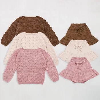 유아 소녀의 팝콘 스웨터 풀오버 캐주얼 니트 여자 단색 니트웨터 소녀를 위한 여자 아기 옷