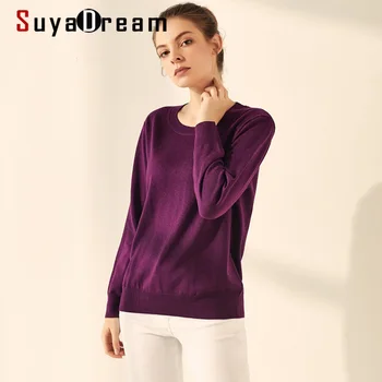 SuyaDream 여자는 기본적인 실크 스웨터와 캐시미어 혼 O 목 Pullovers 솔리드 스웨터 2021 년 가을 겨울 바닥 셔츠
