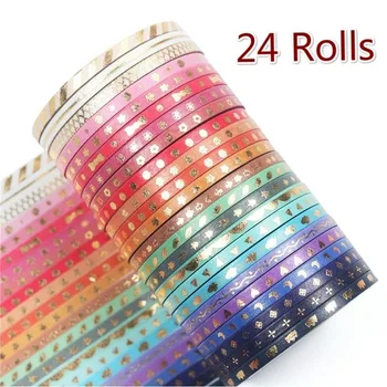 24 롤 반짝이는 패턴 종이 테이프 접착 스티커 손 일기 스티커 마스킹 테이프 장식 크리스마스 DIY Crafts