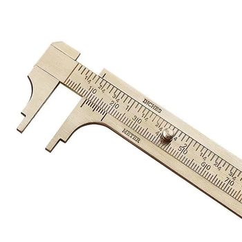 복고풍 버니어 캘리퍼스 구리 합금 소형 금관 악기 슬라이딩 Pocket 캘리퍼스는 금속 두 배 규모의 소형 금관 악기 눈금자에 대한 측정 100mm