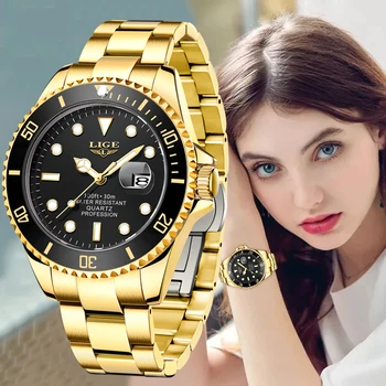 LIGE 패션 다이버 시계 여자의 브랜드 럭셔리 여성 시청 창의적인 강철 여성용 시계 팔찌 시계,여성은 시계 팜므