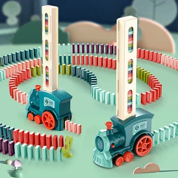 Domino 기차 또는 도미노 블록,도미노 빌딩 및 겹쳐 쌓이는 장난감 전기 Domino 열차 쌓아올리는 기계를 설정 게임에 줄기 창의적 선물