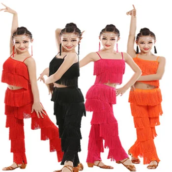 라틴어 춤 복장에 대한 아이들이 소녀를 성인 볼룸 술 프린지 꼭대기 바지 살사 Samba 의상 아이들이 경쟁을 춤 복장