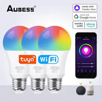 Aubess9/15W Tuya E27E26B22Led 조명 전구 RGB CW Wifi 스마트 Led 램프 전구 호환 구글 앨리스 조 Alexa