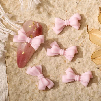 50 개 긴 핑크 수지 활 네일 아트 매력 3D 귀 서리로 덥은 동 네일 리본을 장식품 DIY 일본인 네일 액세서리