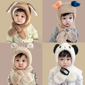 아기는 겨울 모자와 스카프를 설정하는 따뜻한 아기자를 위한 소녀 유닛 액세서리 겨울 봉기의 얼굴과 귀를 보호 모자