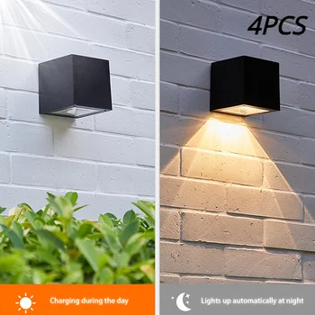 LED 태양 빛 옥외 방수 IP65 를 가진 스퀘어 가든 벽 램프 햇빛이 센서 코 뜰 발코니 담 장식 램프