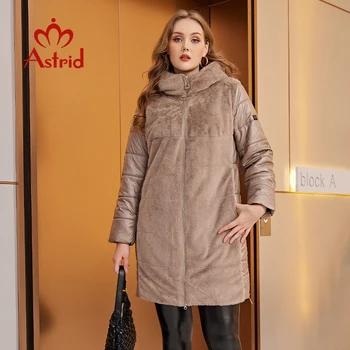 Astrid2022 겨울 여자 가짜 모피는 바느질하는 높은 품질의 낙타는 따뜻한 패션의 여성 파카 코트에서-10052