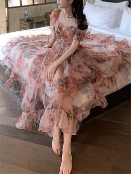 빈티지 레이스 이브닝 드레스 여성을 위한 우아한 에델바이스 비치 프랑스 디자인 꽃 한국의 파티 슬림 미디 드레스 여름 2023