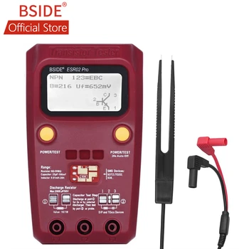 BSIDE 디지털 방식으로 트랜지스터 ESR02 프로 검사자 SMD 구성 요소는 다이오드 단자 저항기 축전기 유도체 멀티미터 미터와 함께 핀셋