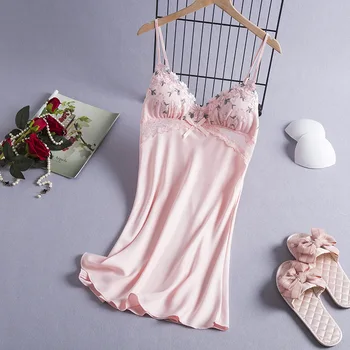 자수 스트랩 소녀 잠옷 여성 실크 레이온의 홈한 란제리 섹시한 패치 워크 레이스 홈 드레스