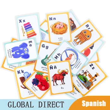 27Pcs 영어/스페인어 몬테소리 카드는 아이들이 학습을 알 수 단어 플래쉬 카드 유치원 아이들의 교육 장난감
