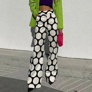 Yeezzi 패션 여성 백색 까만 바닥 캐주얼는 원본 대조 색깔 폴카 도트 인쇄 넓은 바지 여성을 위한 새로운 2022