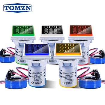 TOMZN AC60-500V1-100A LED 디지털 방식으로 전압계 전류계 Hertz HZ 신호등 전압 220V 현재 미터 Volt Amp 테스 탐지기