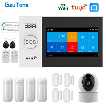 GauTone PG107Wifi GSM 알람 시스템에 대한 주택 안전 경보 지원 Tuya 응용 프로그램을 원격 Contorl IP 카메라 지원 Alexa